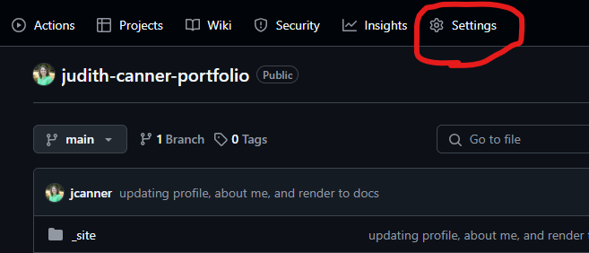 Location of Settings within GitHub Repository